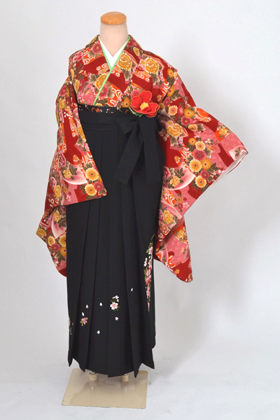 卒業袴［赤地の地紙模様］