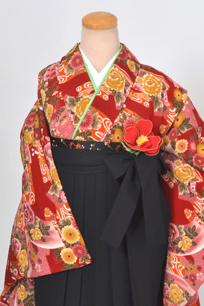 卒業袴［赤地の地紙模様］