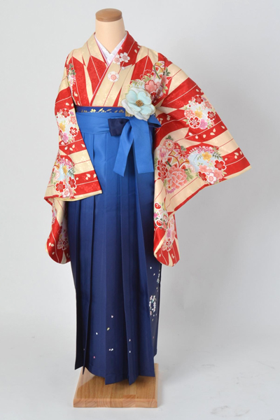 卒業袴［赤地の花丸紋模様］