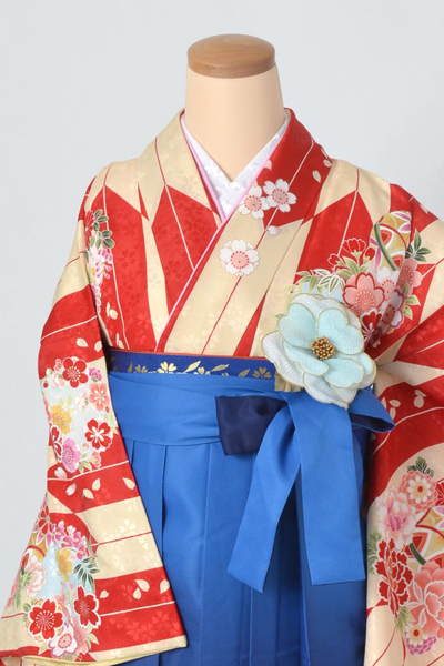 卒業袴［赤地の花丸紋模様］