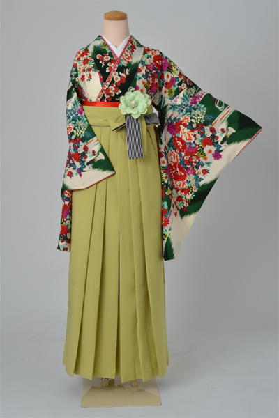 卒業袴［九重・鳥の子色地の花模様］