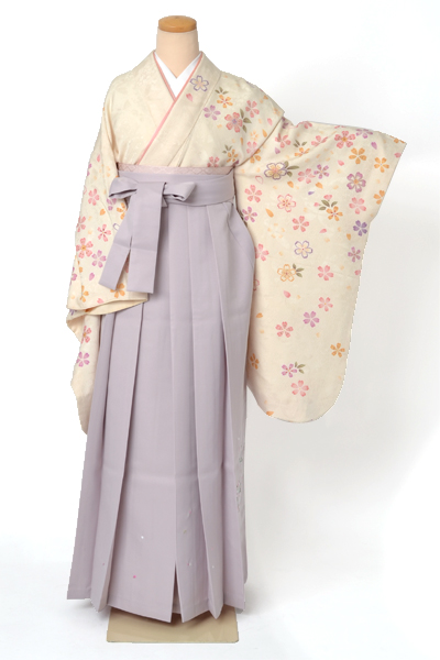 卒業袴［生成り色・桜×刺繍入り］