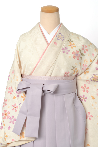 卒業袴［生成り色・桜×刺繍入り］