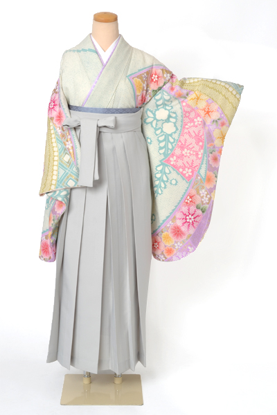 卒業袴［水色・絞り×無地］