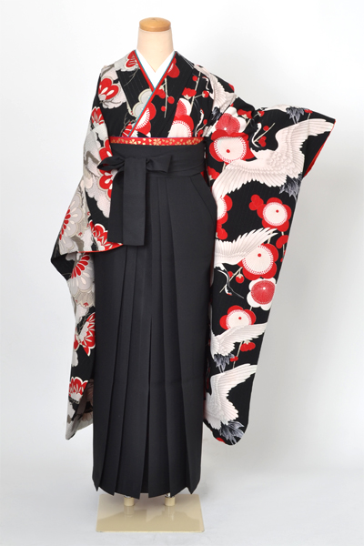 卒業袴［振袖・鶴×無地］