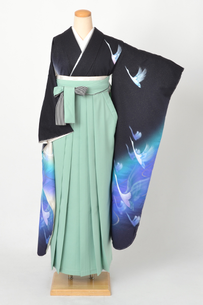 卒業袴［振袖・鶴×無地］