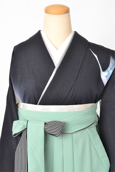 卒業袴［振袖・鶴×無地］