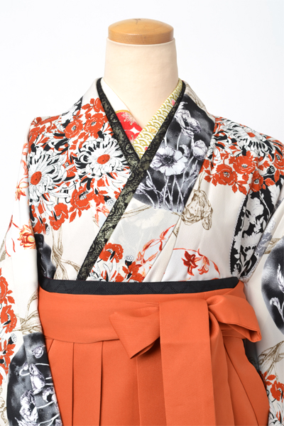 卒業袴［振袖・花×橙］