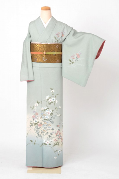 訪問着[薄緑色・花]