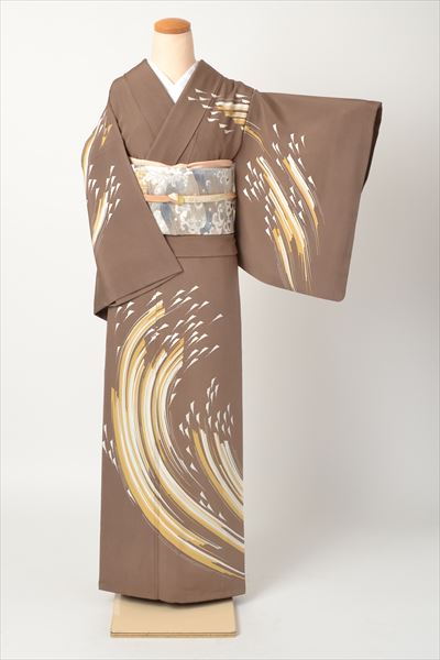 訪問着［江戸茶の波模様］