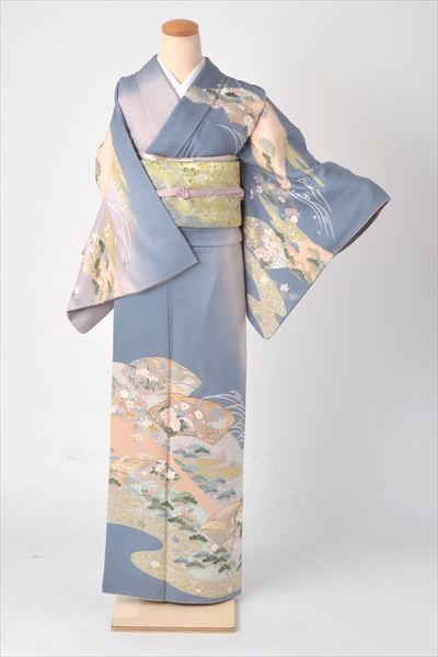 訪問着［新橋色の地紙模様］
