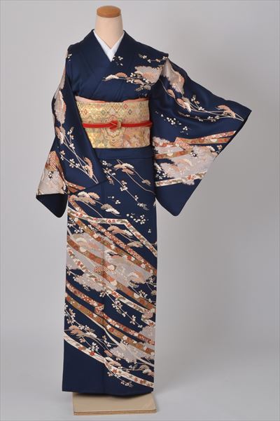 訪問着［紺色の蔓帯模様}