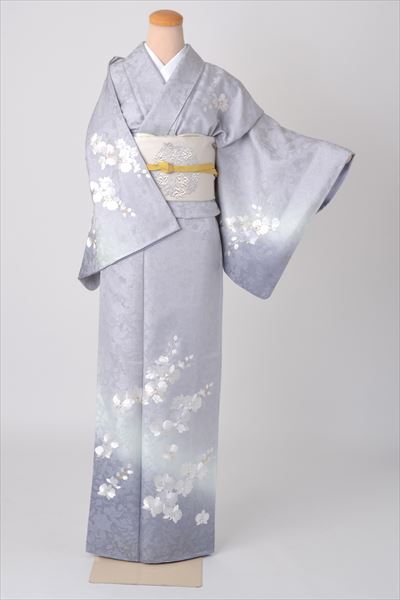 訪問着［グレイ地にランの花模様］