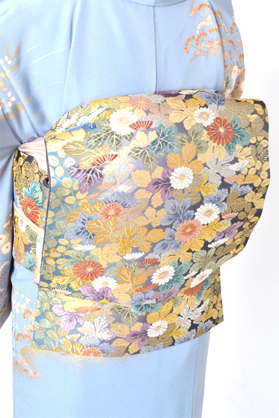 訪問着[薄群青色・菊]