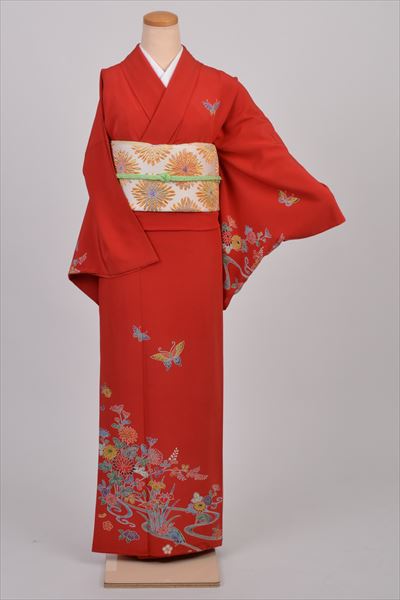 訪問着［朱色の紅型］