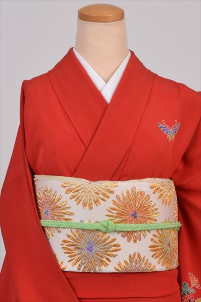 訪問着［朱色の紅型］