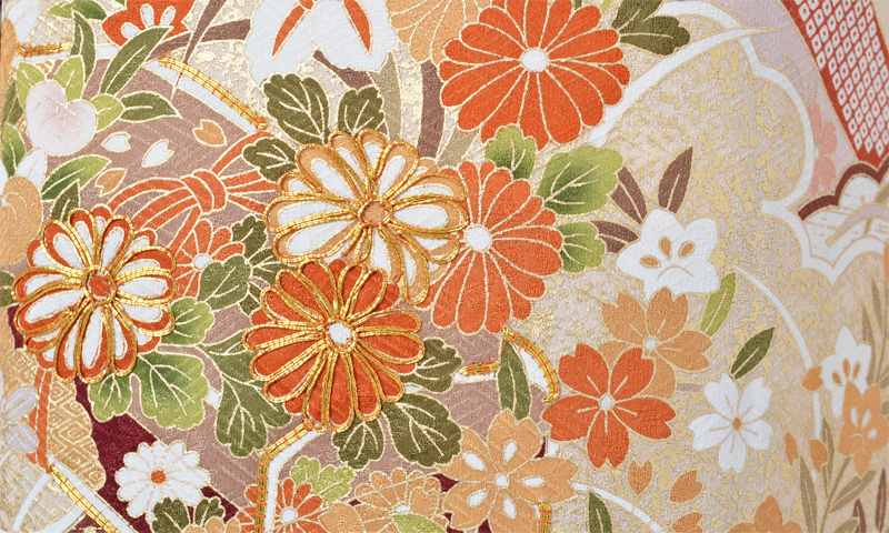 訪問着「黒地雲取り鹿の子絞り模様」