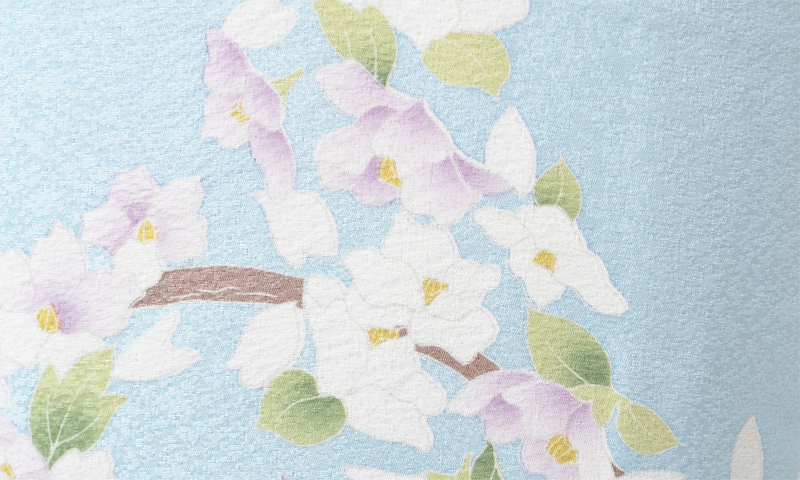 訪問着「水色に白、藤色の四季花模様」