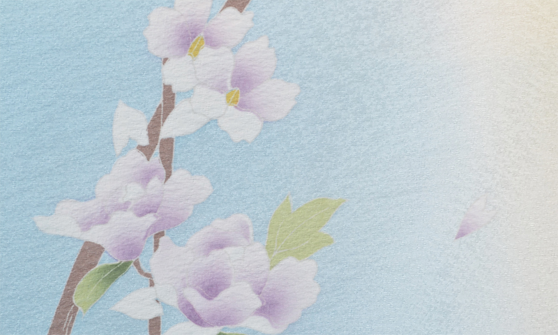 訪問着「水色に白、藤色の四季花模様」