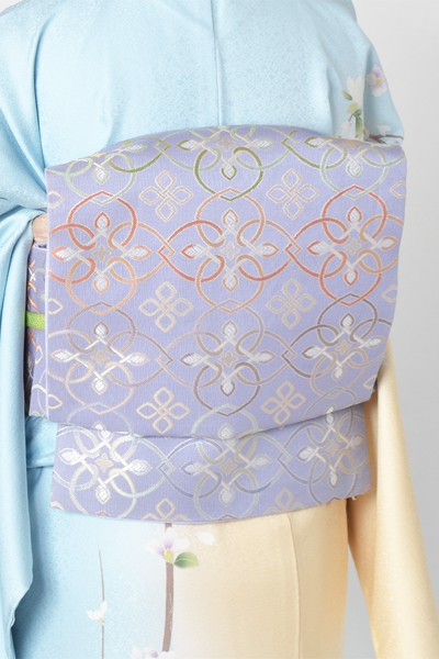 訪問着「水色に白、藤色の四季花模様」