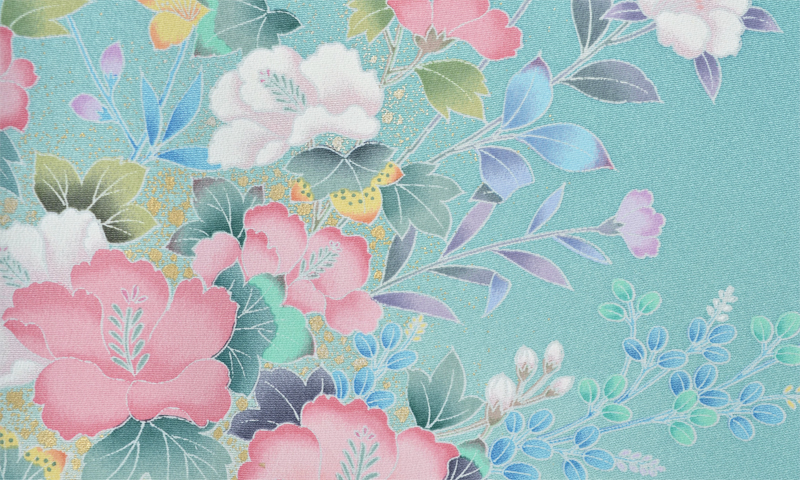 訪問着「薄浅葱色に牡丹模様」