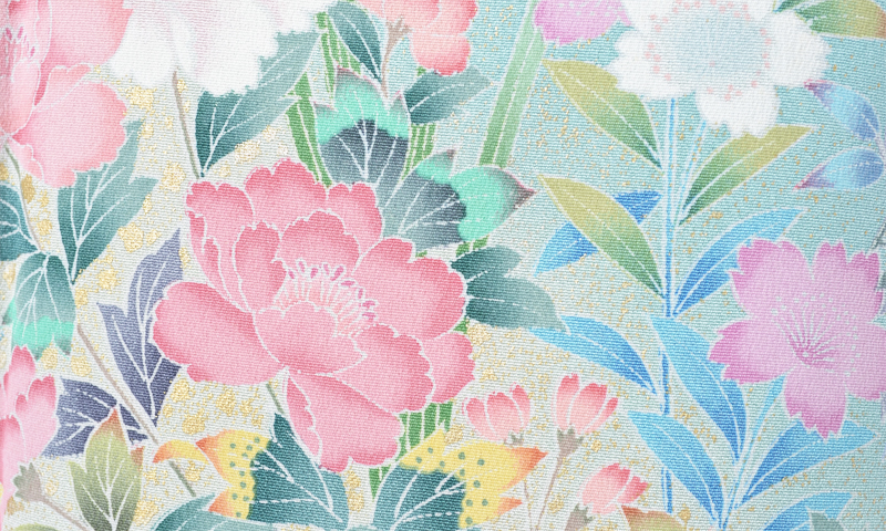 訪問着「薄浅葱色に牡丹模様」