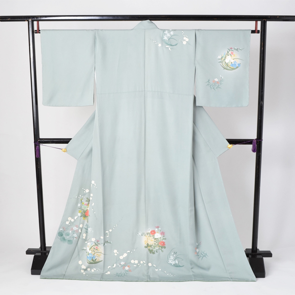 訪問着「グレーに牡丹模様」