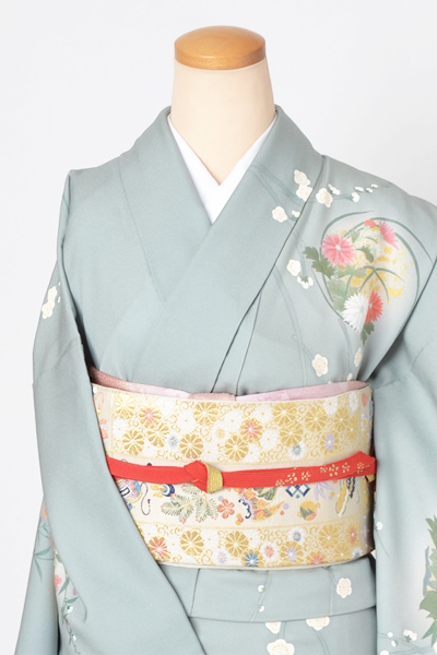 訪問着「グレーに牡丹模様」