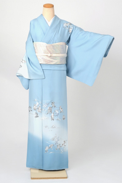 訪問着[新橋色地に鳥獣戯画模様]