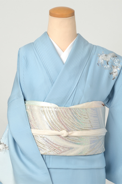 訪問着[新橋色地に鳥獣戯画模様]