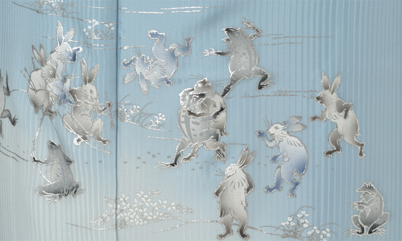 訪問着[新橋色地に鳥獣戯画模様]