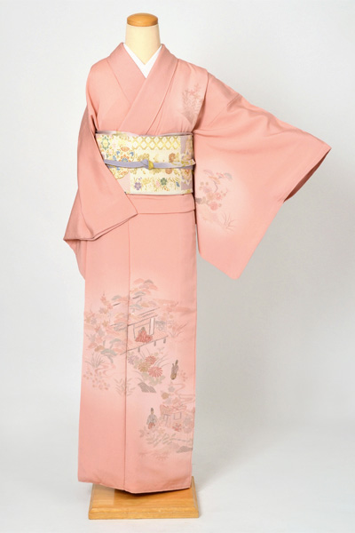 訪問着・付下[桃色の平安風景模様]