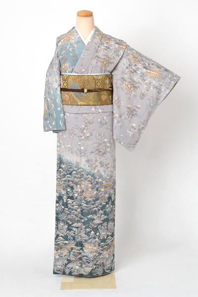 訪問着[灰と青・茶屋辻]