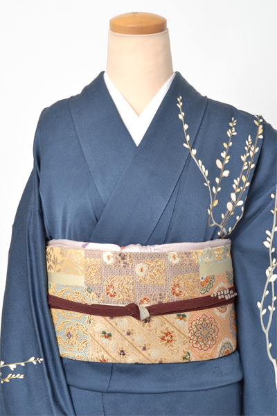 訪問着[青・猫柳]