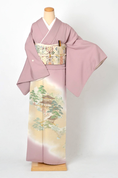 色留袖[乙女色の家屋模様]