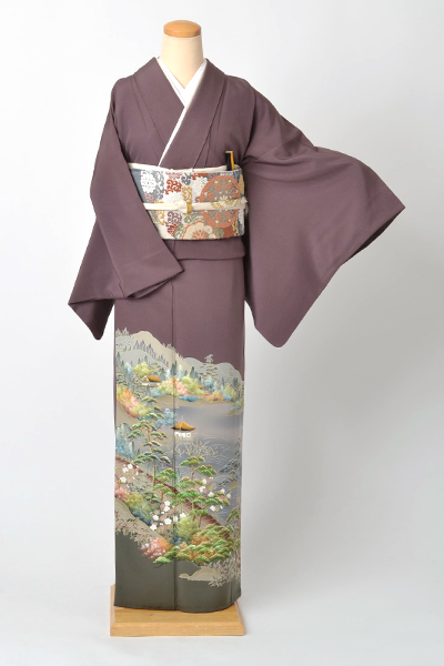 色留袖[江戸紫の自然風景模様 ]