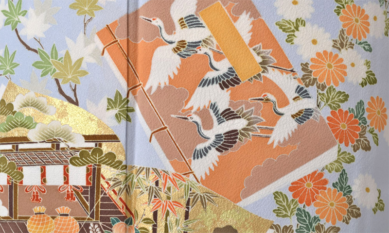 色留袖[水色の冊子模様]