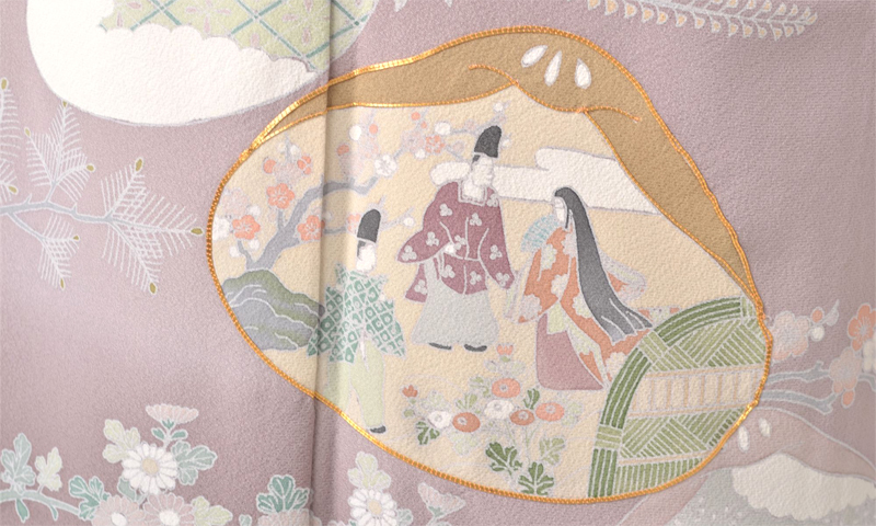 色留袖[うす紫の貝模様]