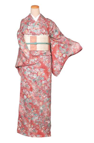 小紋［ピンク色地の花模様］