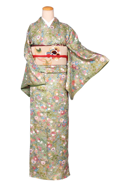 小紋［若草色地の花模様］