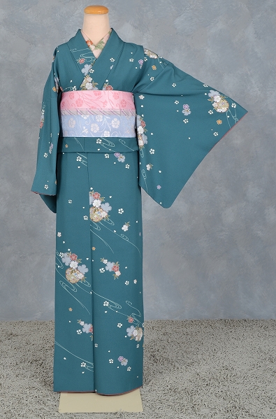 shibuya casual［青色の流水に花模様］