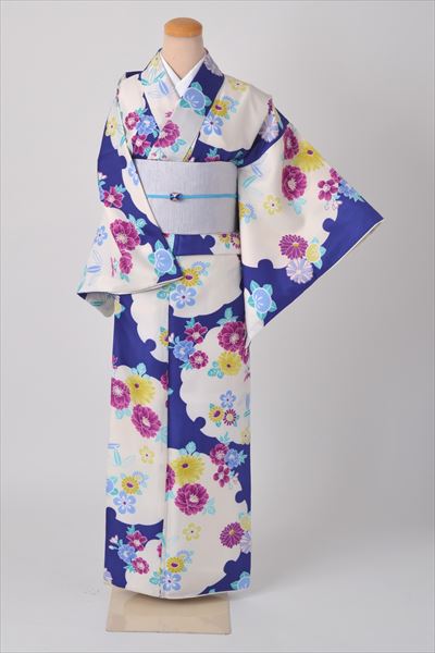 小紋［藍紫地の花模様］