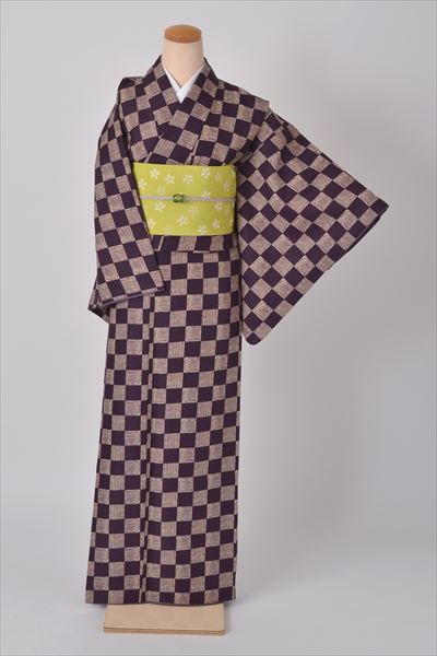 小紋［茶色の市松模様］