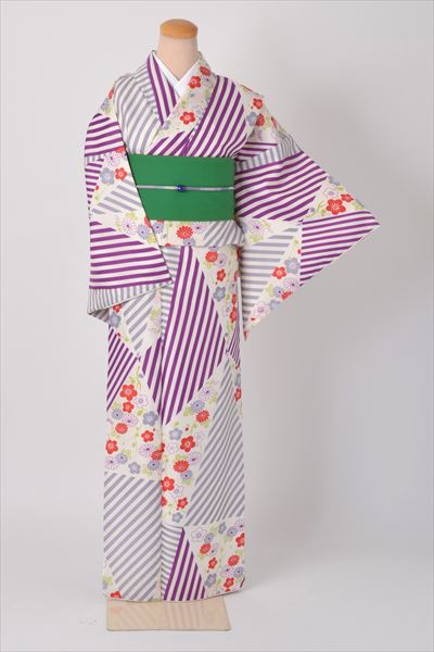 小紋［白地と縞の幾何学模様］