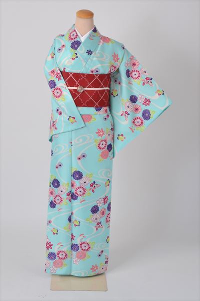 小紋［水色地に花模様］