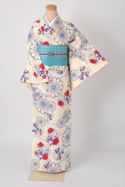 小紋［オフホワイトの花模様］