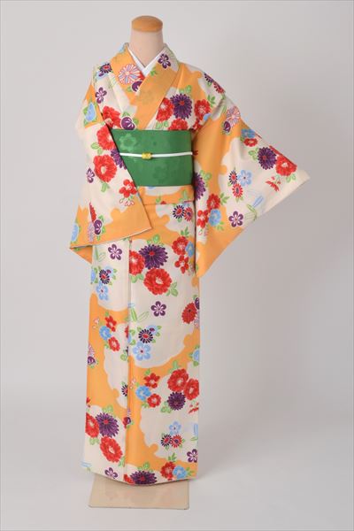 小紋［山吹色の花模様］