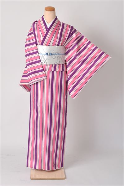 小紋［紫とピンク白の縞模様］