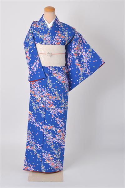 小紋［ブルー地の花模様］