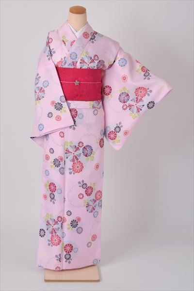 小紋［桃色の菊模様］